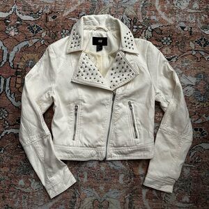 H&M White Leather Jacket with Silver Studs